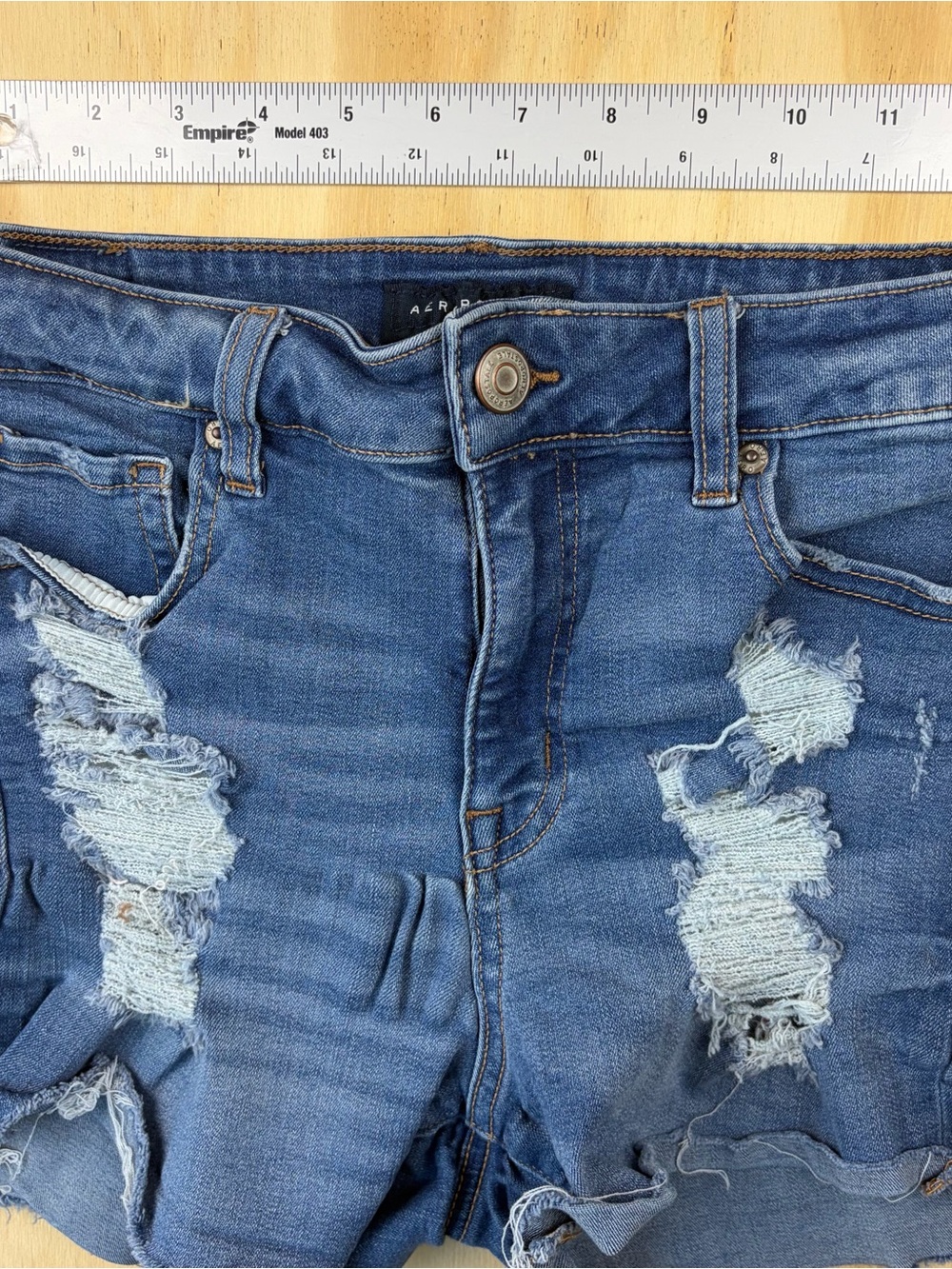 Aeropostale Women's Size 8 High Rise Distressed Denim Shorts Blue Ripped Cut Off - Picture 8 of 13